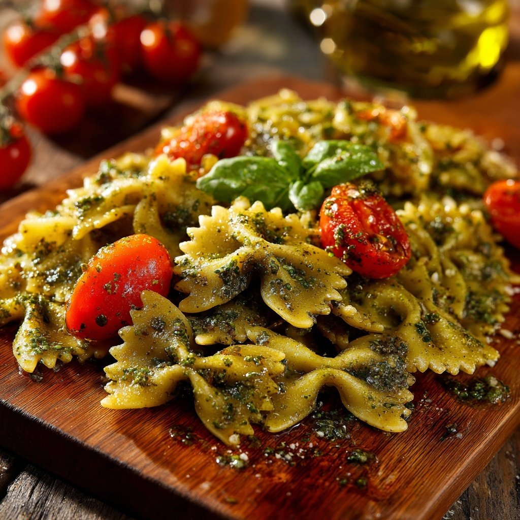 Bow Tie Pasta With Pesto And Cherry Tomatoes