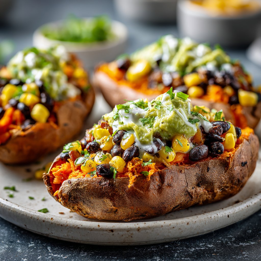 Baked Sweet Potato Veggie Boats