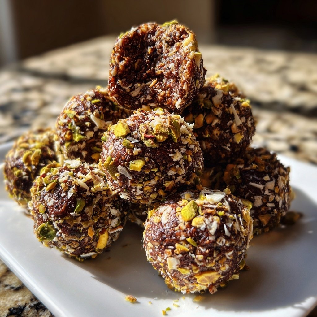 Chocolate Pistachio Coconut Energy Bites